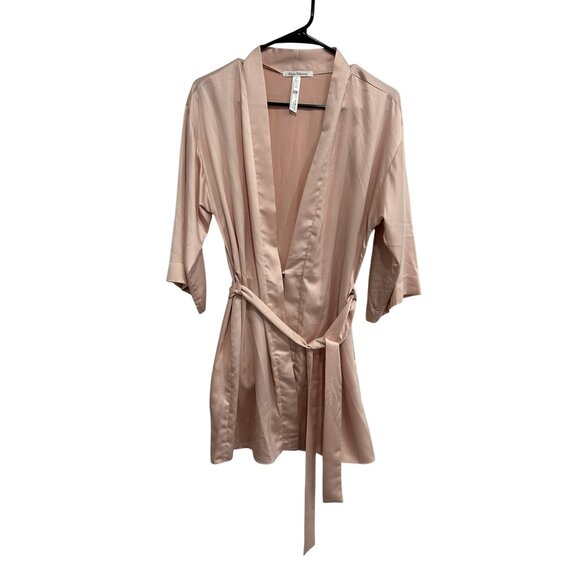 Flora Nikrooz Blush Pink Satin Robe Tie Waist 3/4 Sleeves Sz Small - Picture 1 of 10